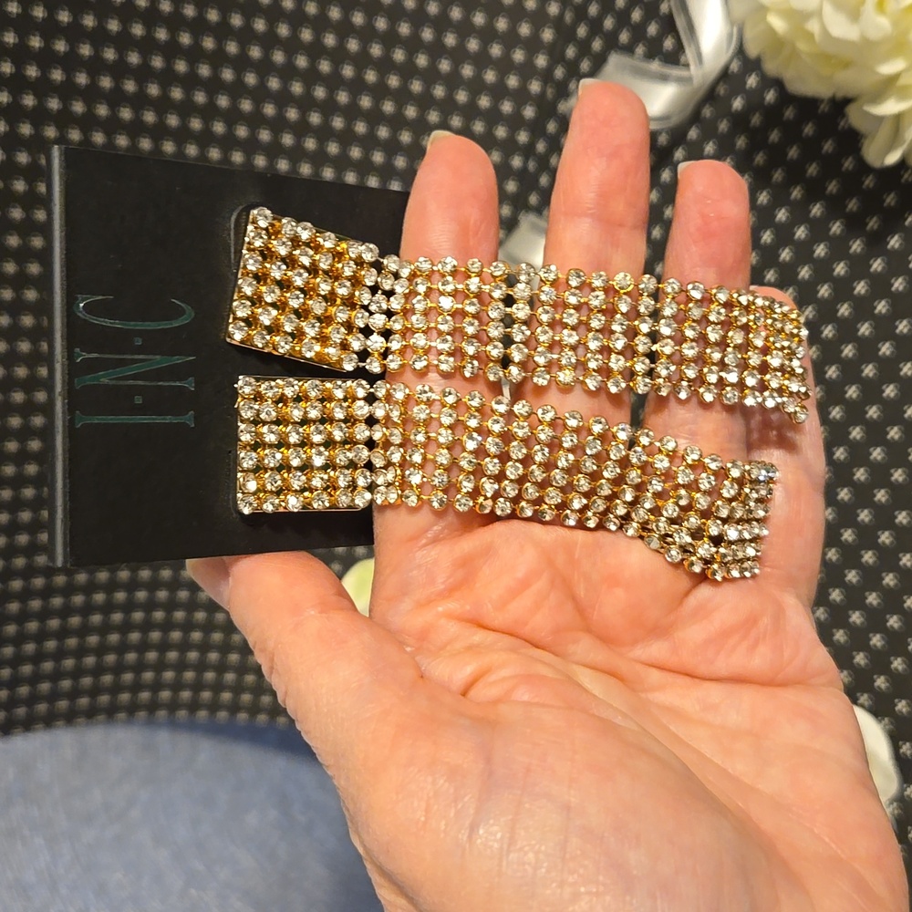 INC Crystal Rhinestone Long Dangle Bling Earrings NWT - Picture 10 of 10